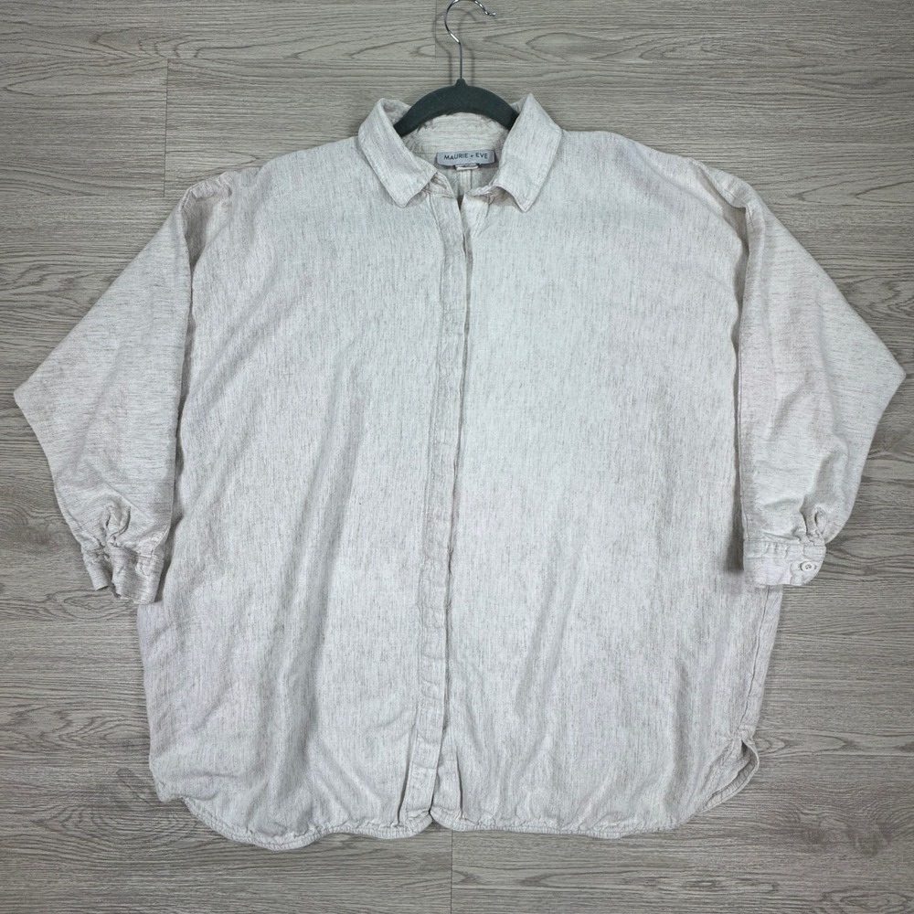 Maurie &‎ Eve Women Shirt Oversized Linen Blend Beige US 8 Long Sleeve Button up